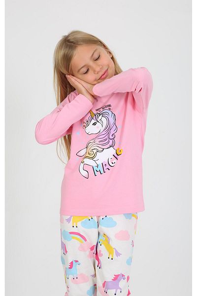 vitmo Happines Dark Pink - Girl's Long Sleeve 100% Cotton Pajamas Set