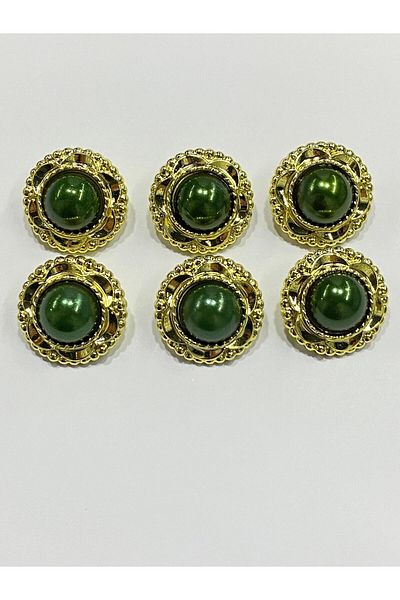 karantuhafiye Vintage Series Pearl Button Set / 1.7 cm Set of 6 (Gold - Green)