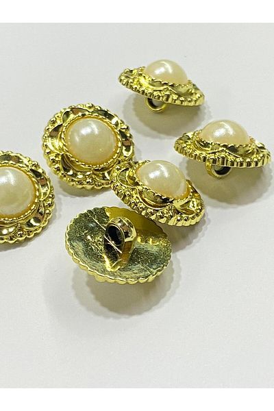 karantuhafiye Vintage Series Pearl Button Set / 2.5 cm Set of 6 (Gold - Cream)