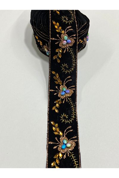 karantuhafiye 4 Meters Velvet Glittered Rhinestone Border Strip