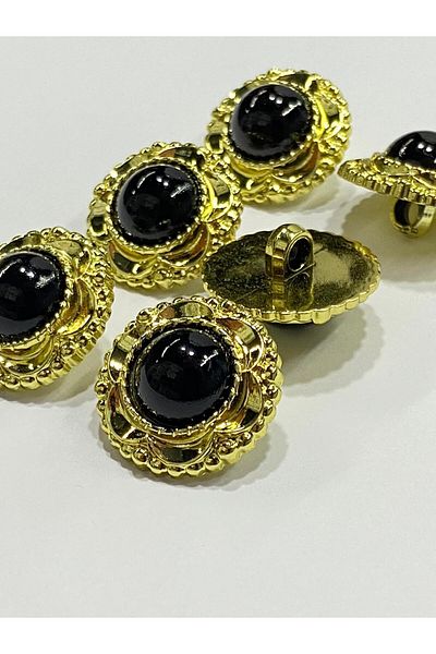 karantuhafiye Vintage Series Pearl Button Set / 2.5 cm Set of 6 (Gold - Black)