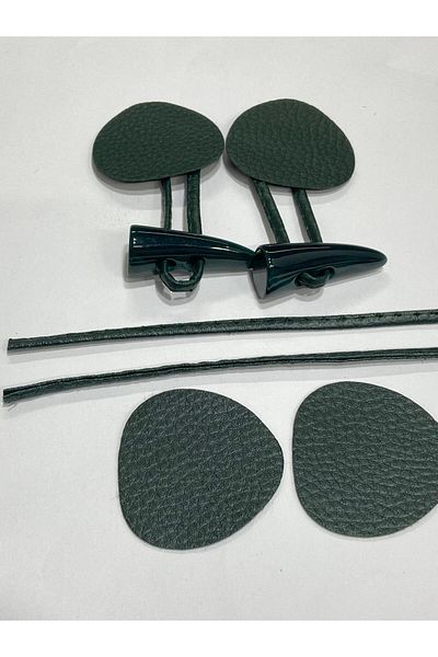 karantuhafiye Leather Unit Shepherd Button Set Dark Green 2 Pieces