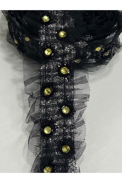 karantuhafiye 4 Meters Silver and Stone Embroidered Ribbon on Tulle