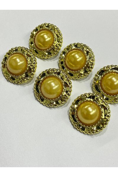karantuhafiye Vintage Series Pearl Button Set / 2.5 cm Set of 6 (Gold - Yellow)