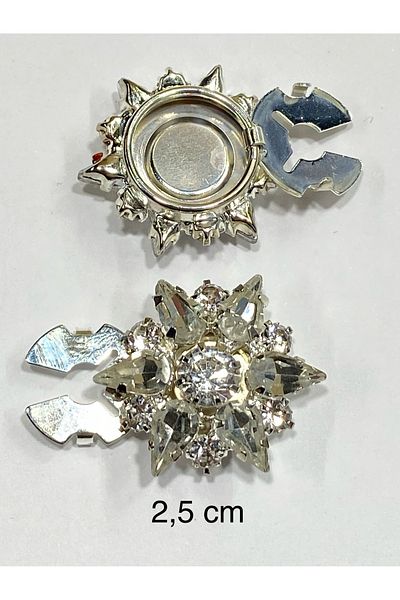 karantuhafiye Jewelled Button / Jewelled Clip Button / Clip Star Button / 2.5 cm Silver