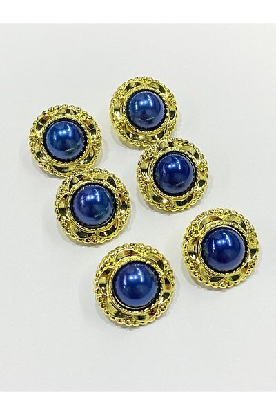 karantuhafiye Vintage Series Pearl Button Set / 1.7 cm Set of 6 (Gold - Navy)