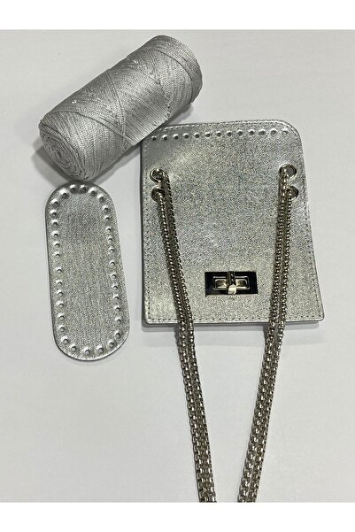 karantuhafiye Σετ πλεξούδας τσάντας με αλυσίδα σε ασημί χρώμα - Μοντέλο με αλυσίδα