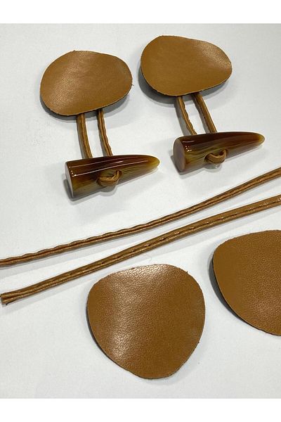 karantuhafiye Mustard Colored Shepherd Button Set - Leather, 2 Pieces