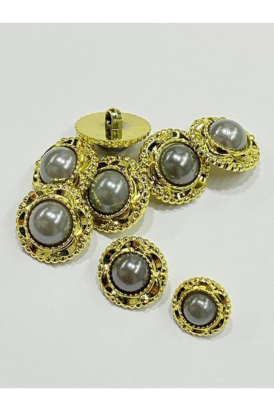 karantuhafiye Vintage Series Pearl Button Set / 2.5 cm Set of 6 (Gold - Gray)