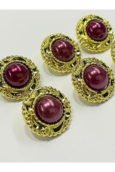karantuhafiye Vintage Series Pearl Button Set / 2.5 cm Set of 6 (Gold - Claret Red)