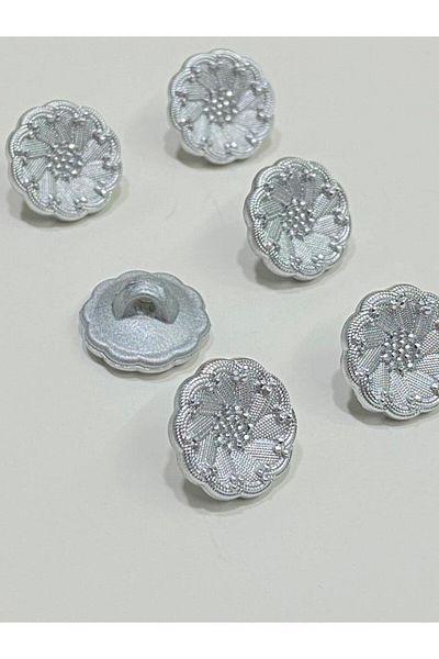 karantuhafiye Italian Model 6-Piece Silver Cardigan and Vest Button Set - 1.5 cm (Code:4685)