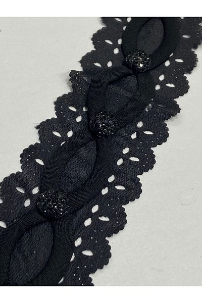 karantuhafiye Black Laser Cut Plastic Decorative Strip with Stones - 4 m