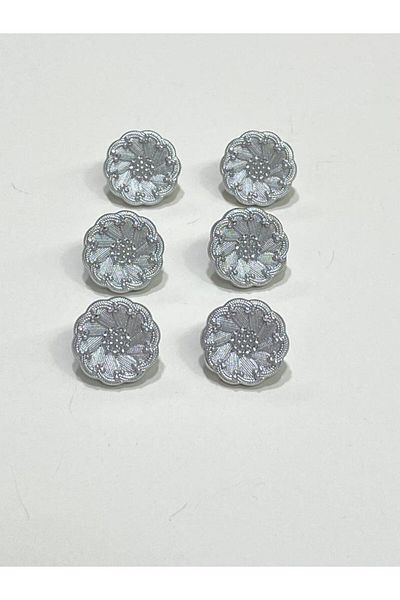 karantuhafiye Italian Model 6-Piece Silver Cardigan and Vest Button Set - 1.5 cm (Code:4685)