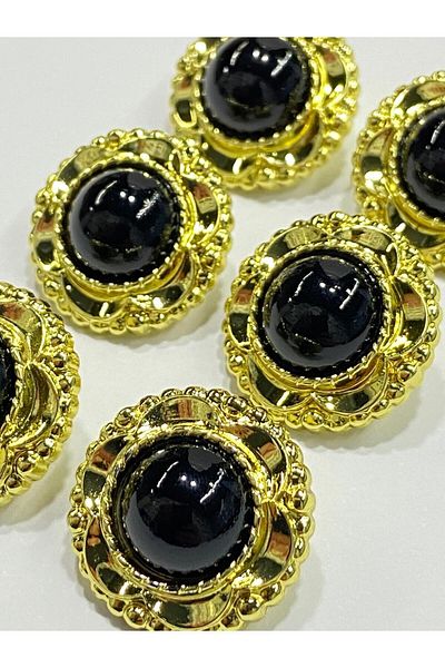 karantuhafiye Vintage Series Pearl Button Set / 2.5 cm Set of 6 (Gold - Black)