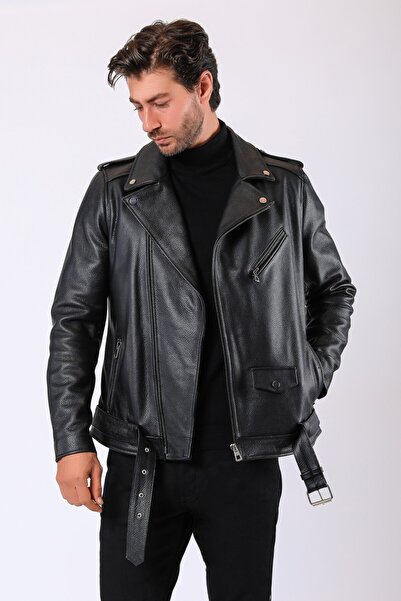 Leather Club Siyah Jake Hakiki Deri Biker Ceket