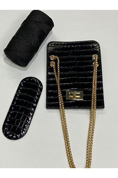 karantuhafiye Patent Leather Black Chain Bag Knitting Set
