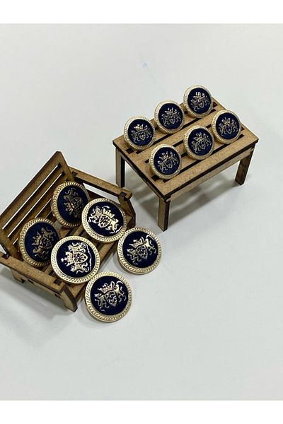 karantuhafiye Coat And Trench Coat Jacket Button Set / Double Lion Model Navy Blue Inside