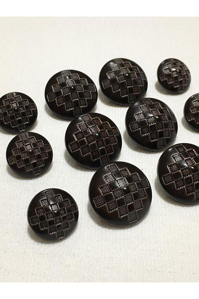 karantuhafiye Blazer Jacket Button Pyramid Pattern Set Brown Color