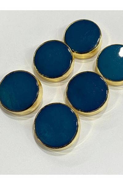 karantuhafiye Italian Coat Fur Coat Button - Set of 6, Gold Petrol Blue, 3 cm /M009