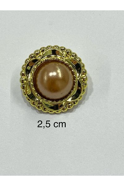 karantuhafiye Vintage Series Pearl Button Set / 2.5 cm Set of 6 (Gold - Light Beige)