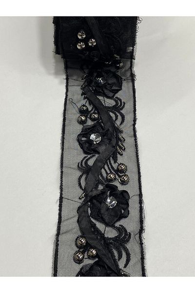 karantuhafiye 4-5 Meters Ribbon and Stone Embroidered Strip on Tulle