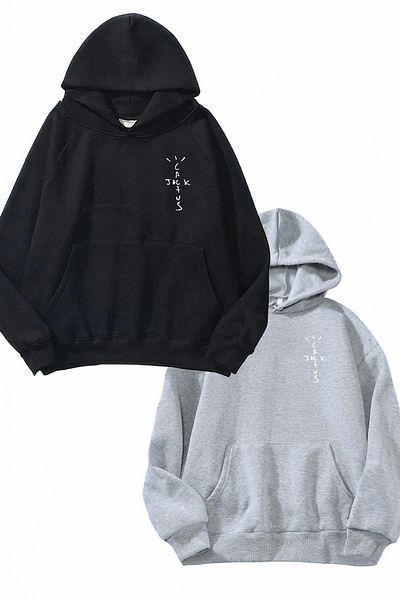 modaberry Σετ φούτερ Travis Scott 2 τεμαχίων - Μαύρο και γκρι Oversize Hoodie