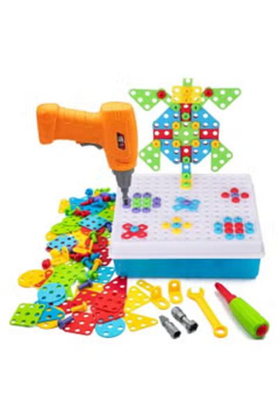 Arabest 193 pieces Mosaic puzzle toy distribution drill screw tool set Creative DIY building block stem