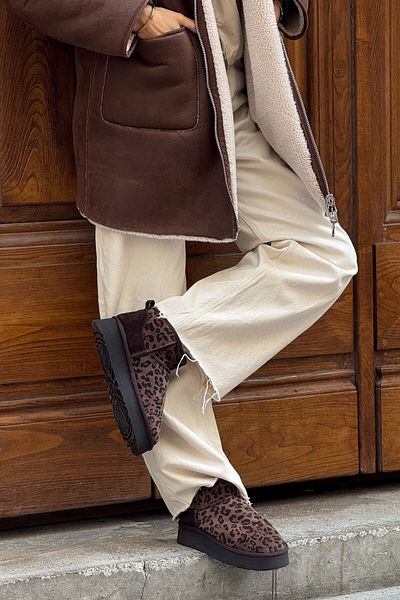 NİŞANTAŞI SHOES حذاء نسائي من جلد الغزال الأصلي بنمط بني صغير ونعل سميك
