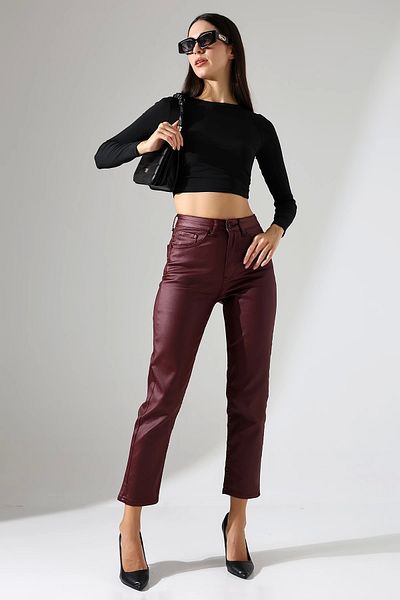 KAGAWA Women's High Waist Waxed Mom Jean
