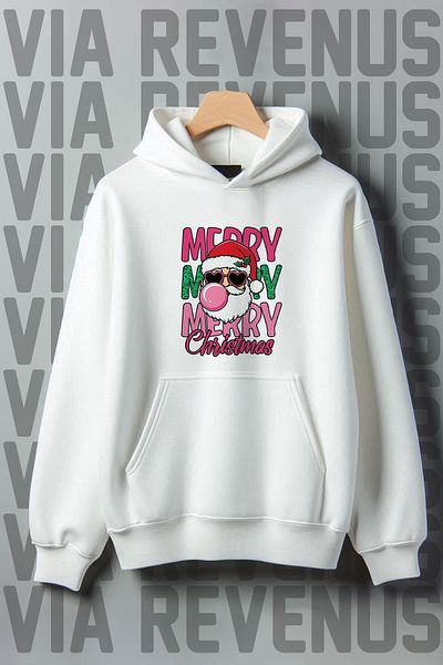 Vordevia Merry Christmas Santa Claus Printed Hooded Christmas Gift Sweatshirt