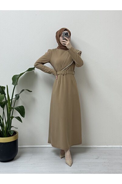 Modamorfo Mink Crepe Dress - with Stone Embroidery and Belt