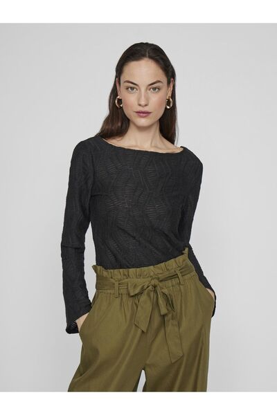 VILA Oberteil mit langen Ärmeln U-Boot-Ausschnitt