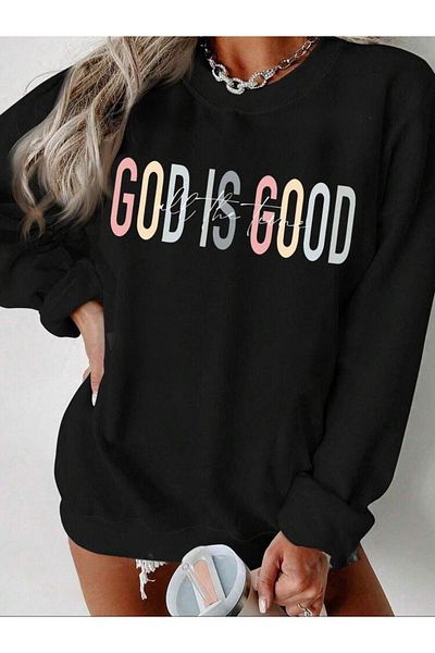 Medinenur Суитшърт с 2 нишки и повдигнато кръгло деколте Good is Good