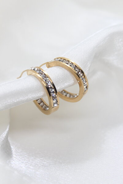 stainles steel Zirkon Taş Kararmaz Çelik Halka Küpe