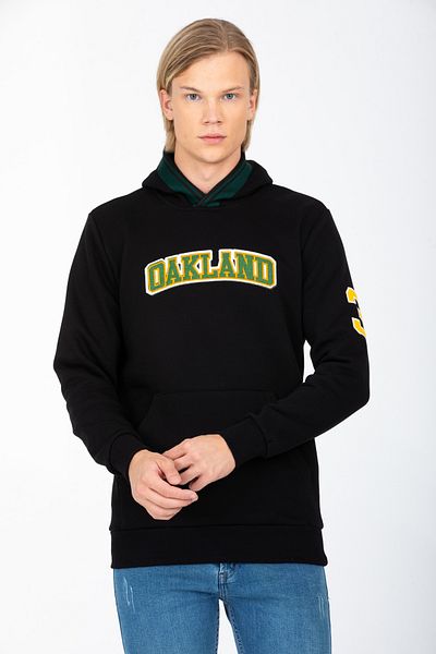 DYNAMO Men's Black Hooded Kangaroo Pocket Ribbed Regular/Normal Cut Cotton Sweatshirt 6756
