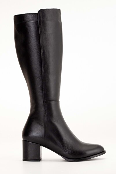 ANALİN SHOES Kadın Hakiki Deri Şık Topuklu Çizme - Siyah
