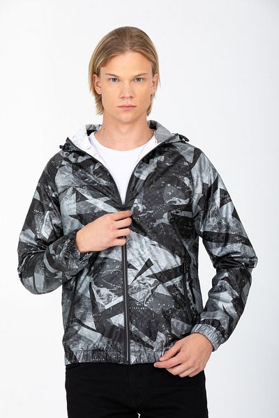 DYNAMO Men's Black Hooded Patterned Faux Leather Fabric Lined Spring Coat 8069