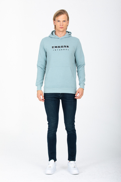 DYNAMO Чоловічий світло-зелений худі з капюшоном, кишенями та вишивкою, прямий крій, бавовняний светр.