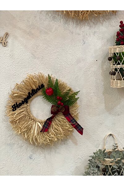 Maison Avf Στολίδι πόρτας καλωσορίσματος για το νέο έτος Κοκίνα, Κώνος, Καρό Λεπτομερές Στολίδι τοίχου 30 cm