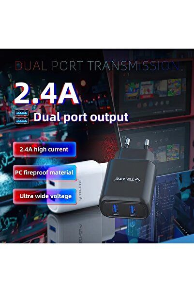 TMAX 5v 2.4A Çift USB Çıkışlı Şarj Cihazı + 1mt lightning Kablo. Uyumlu