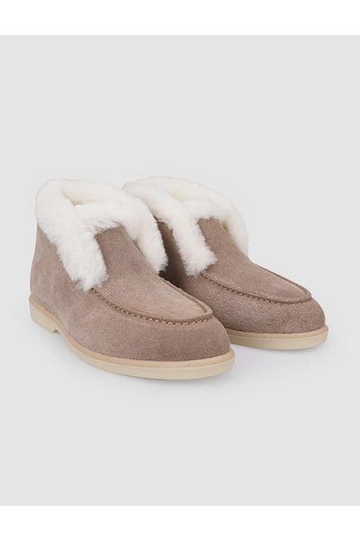 Cabani 100% Genuine Leather Beige Suede Shearling Women's Boots