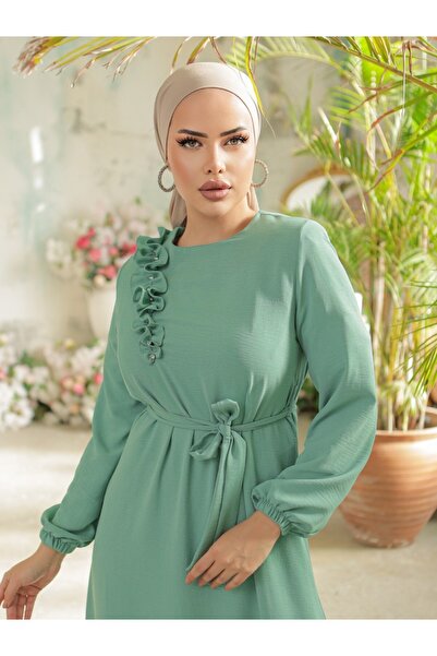 Modamorfo Φόρεμα Ayrobin με λεπτομέρεια από πέτρα με βολάν και φούστα με ζώνη - Çağla Y.