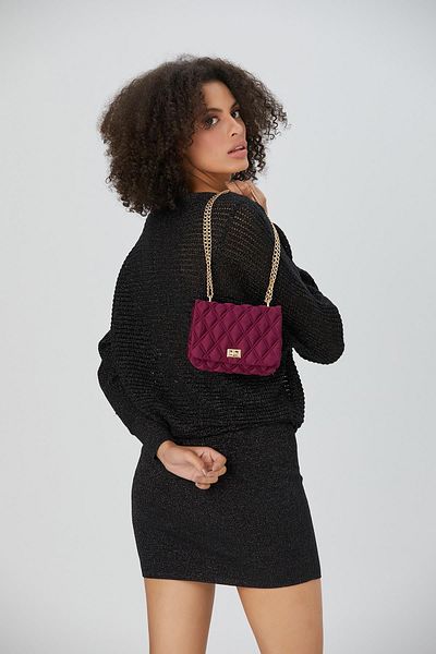 SHUBBAGS Geantă pentru rochie de seară din satin burgundă - Geantă de umăr în formă de triunghi cu curea cu lanț