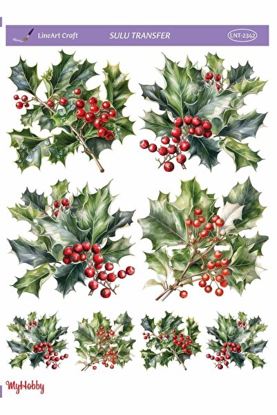 LİNEART LNT2342 Yeniyıl Serisi, Kokina Desenli Açık Zemin Sulu Transfer 25*35 cm