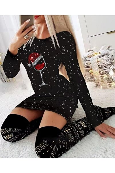 JANES Γυναικείο μακρυμάνικο πέτρινο κύπελλο φόρεμα μικρού υφάσματος μίνι μέγεθος (χωρίς κάλτσες)