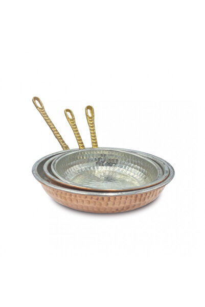 Sabit Bakırcılık مجموعة مقلاة نحاسية رفيعة بمقبض واحد مكونة من 3 قطع