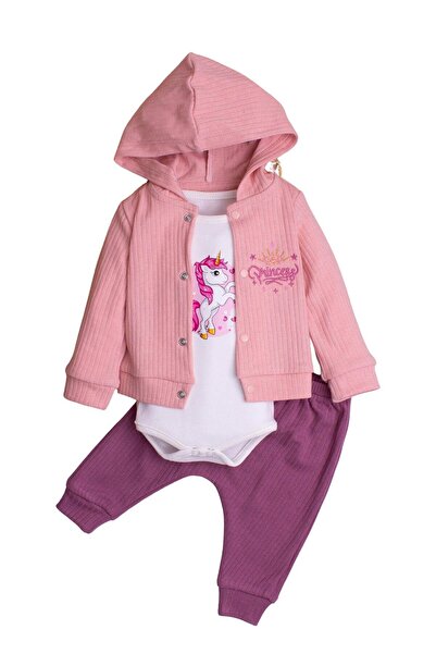 Chicsy Baby Kız Bebek Kapüşonlu Unicornlu  Pamuklu Zıbınlı Fitilli 3'lü Bebek...