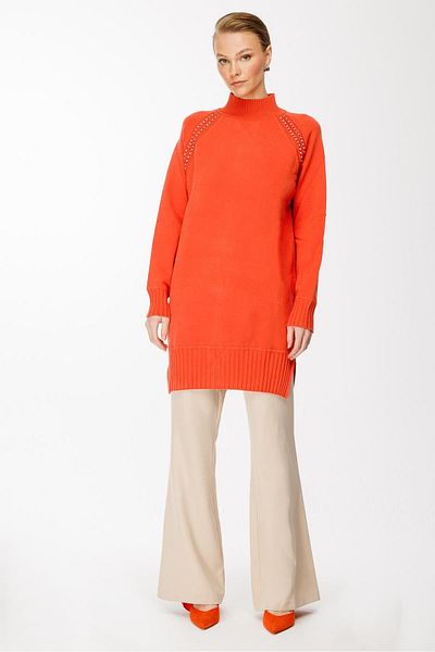 Ghisa Orange Turtleneck Knitwear Tunic