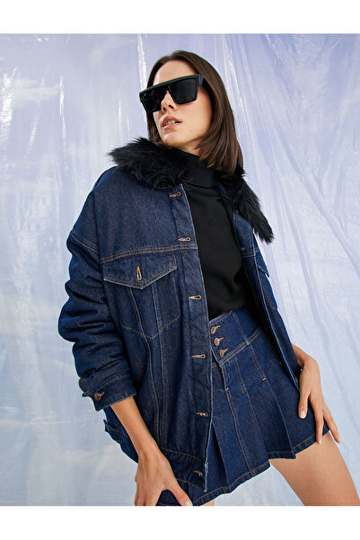 Koton Denim Jacket with Faux Fur Detail