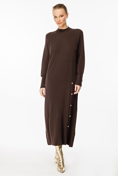 Ghisa Aksesuar Detaylı Triko Elbise Kahve